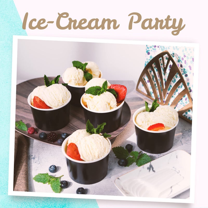 MATICAN Paper Ice Cream Cups - 50-Count 9-Oz Disposable Dessert Bowls for Hot or Cold Food, 9-Ounce Party Supplies Treat Cups for Sundae, Frozen Yogurt, Soup, Black - Image 2